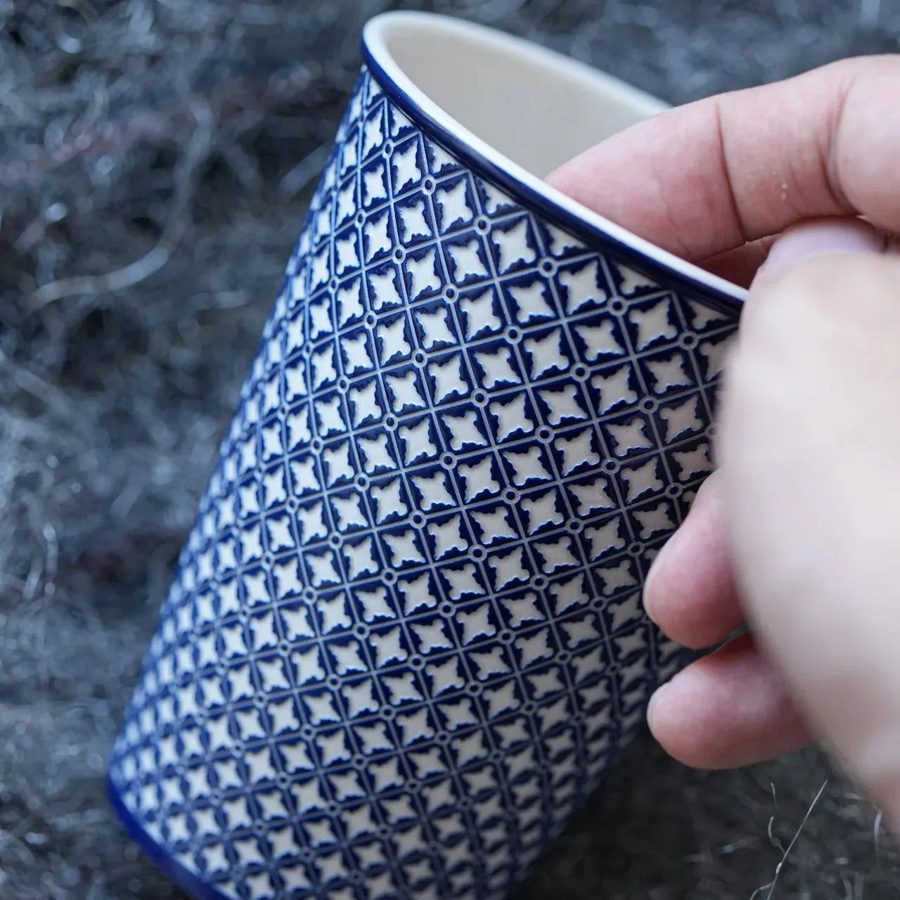 Japanese Underglaze Carved Floral Lattice Drinking Cup