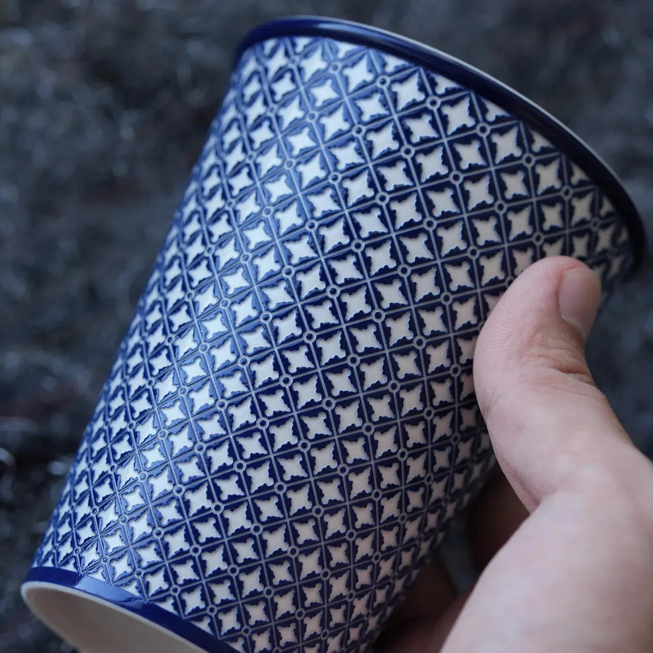 Japanese Underglaze Carved Floral Lattice Drinking Cup