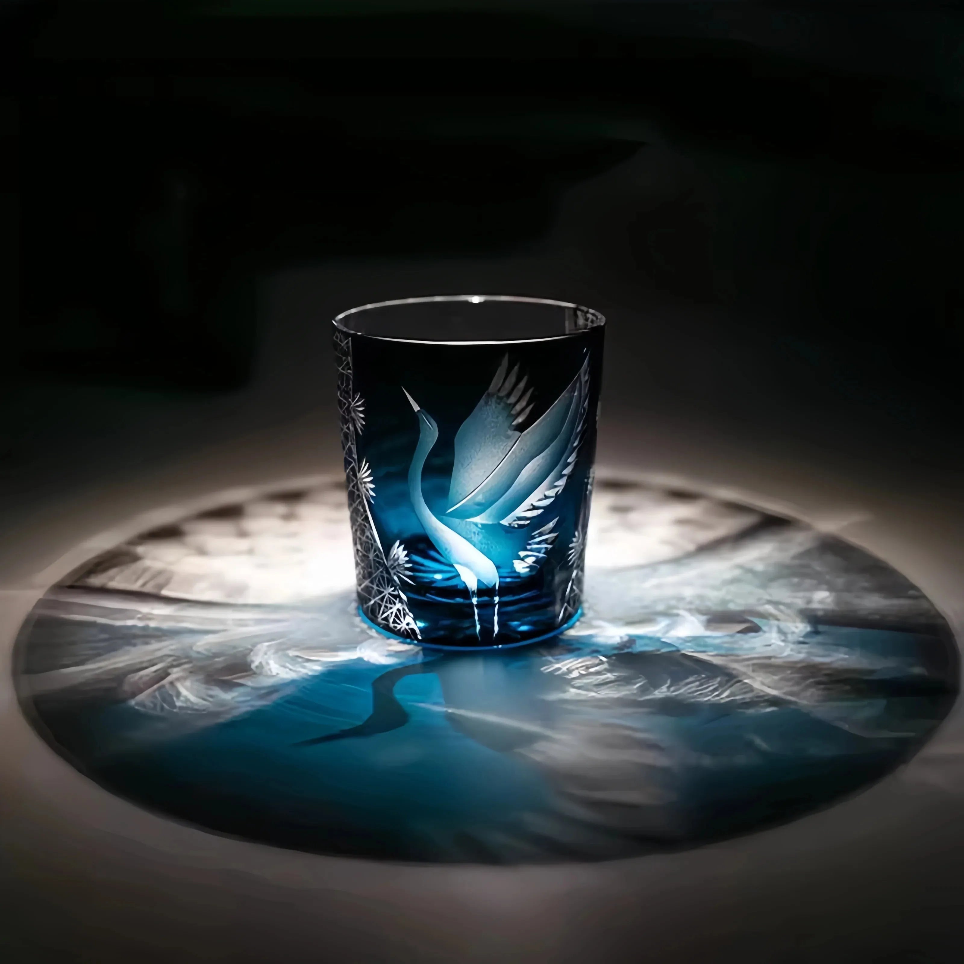 Edo Kiriko Handcrafted Soaring Crane Whisky Glass